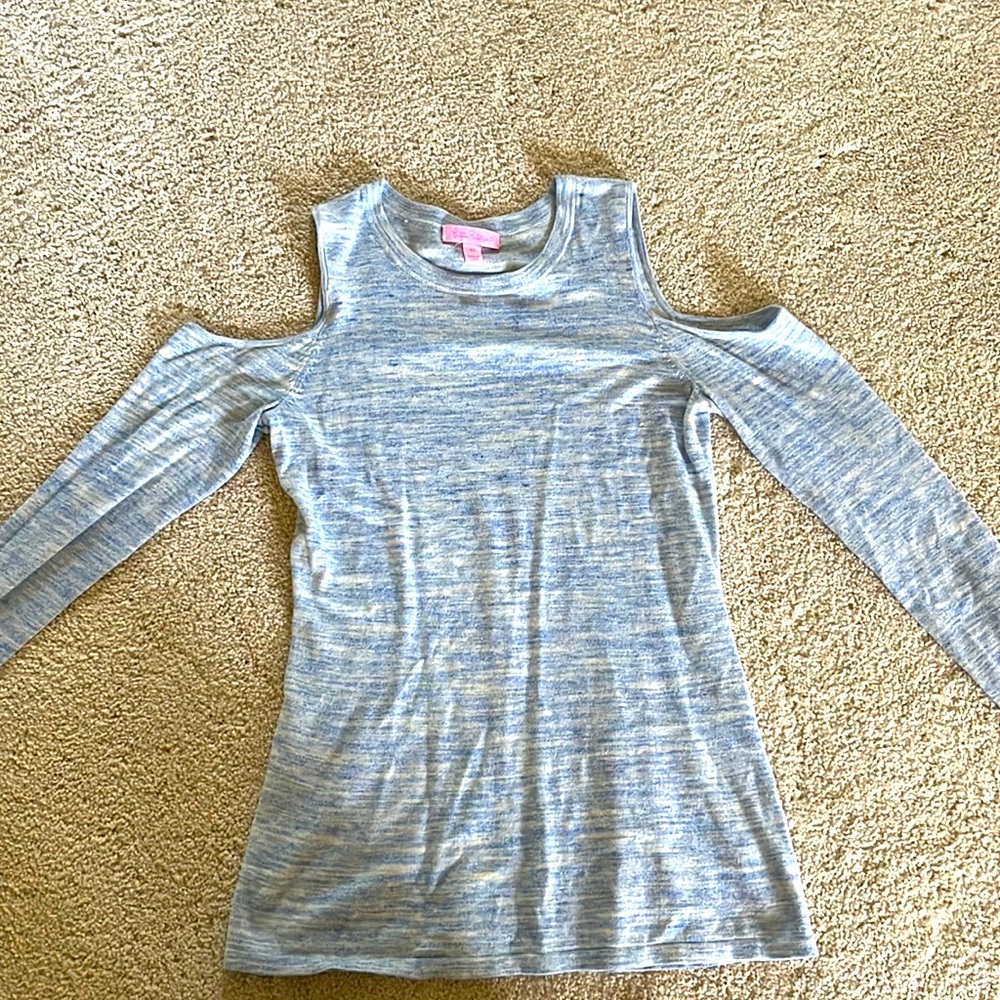 Lilly Pulitzer light blue open shoulder sweater